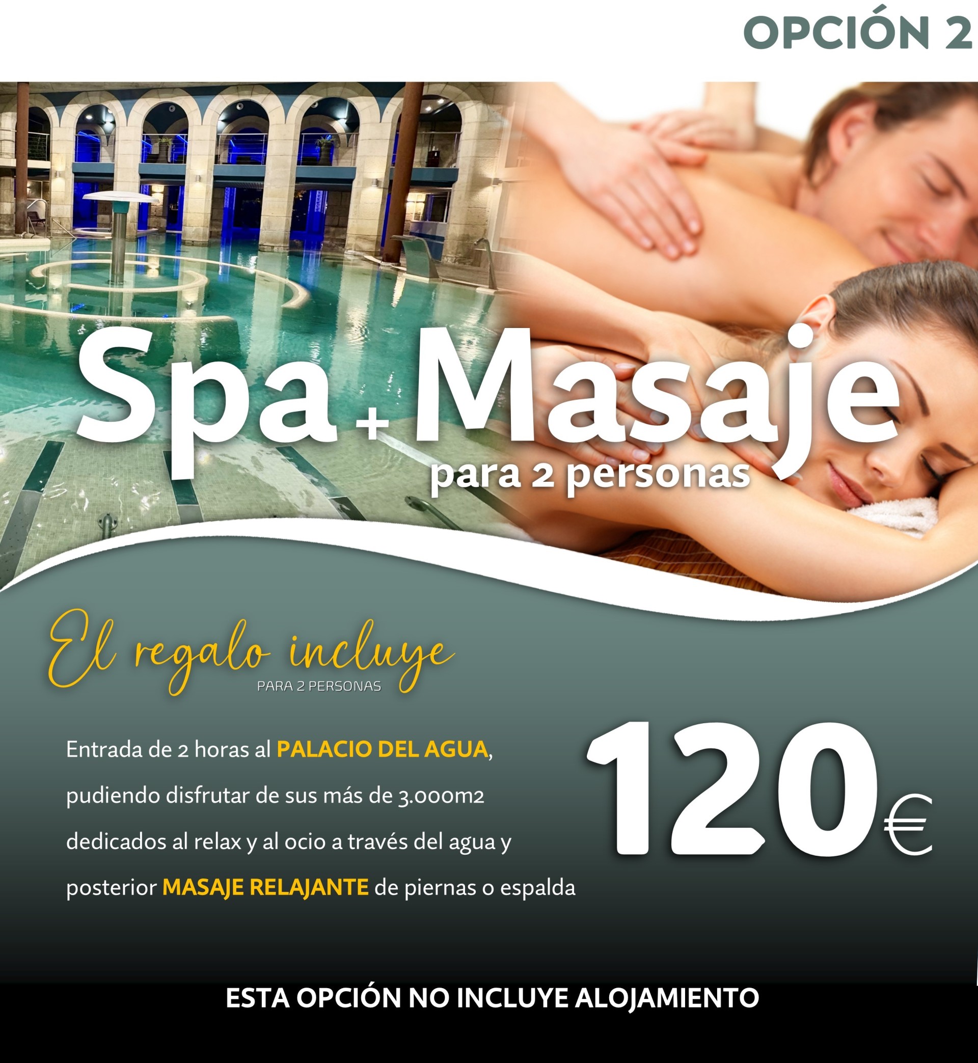 Sesión 2 horas SPA Palacio del Agua + Masaje (para 2 personas)